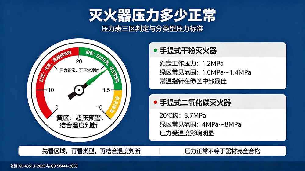 灭火器压力表三区判定与分类型压力标准